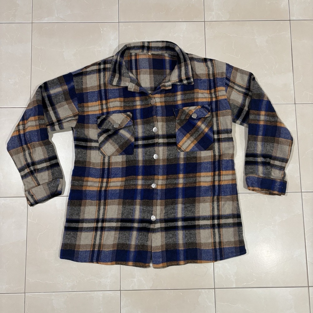 Vintage 90s Plaid Flannel Shirt Cotton Men's M Tan Blue Lumberjack Western Y2K